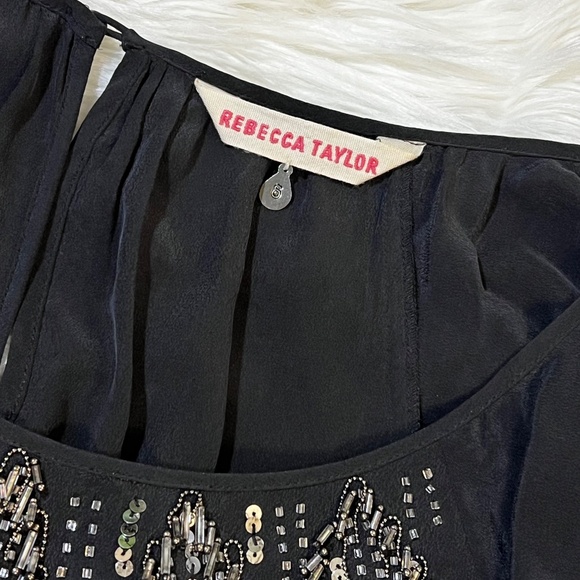 EUC [Rebecca Taylor] Black SILK Silver Beaded Batwing Tunic Blouse | 6 · Small - Picture 5 of 13